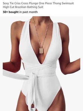 Tie-Wrap Plunge One-Piece Swimsuit in White